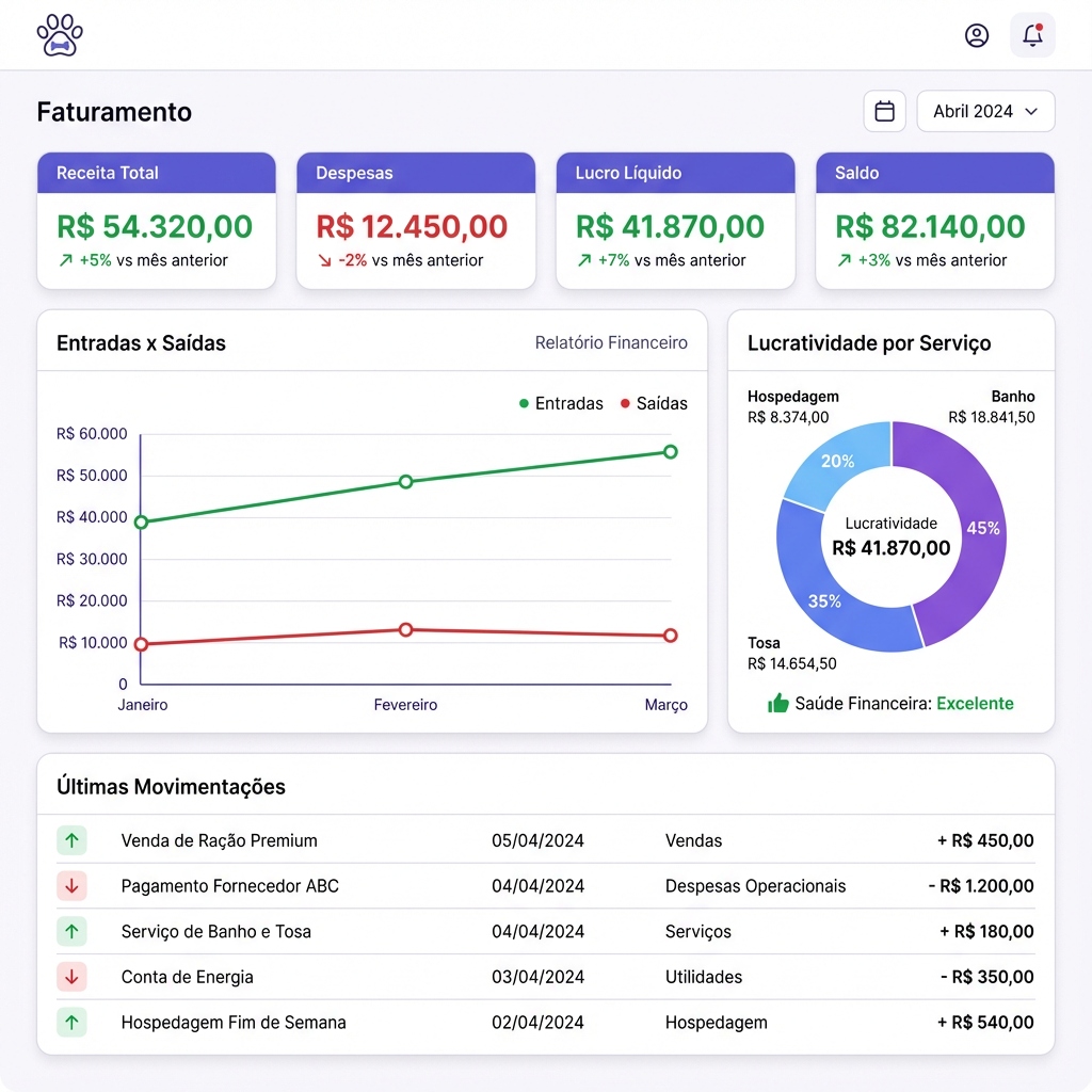 Screenshot do Dashboard Financeiro do GestorPet